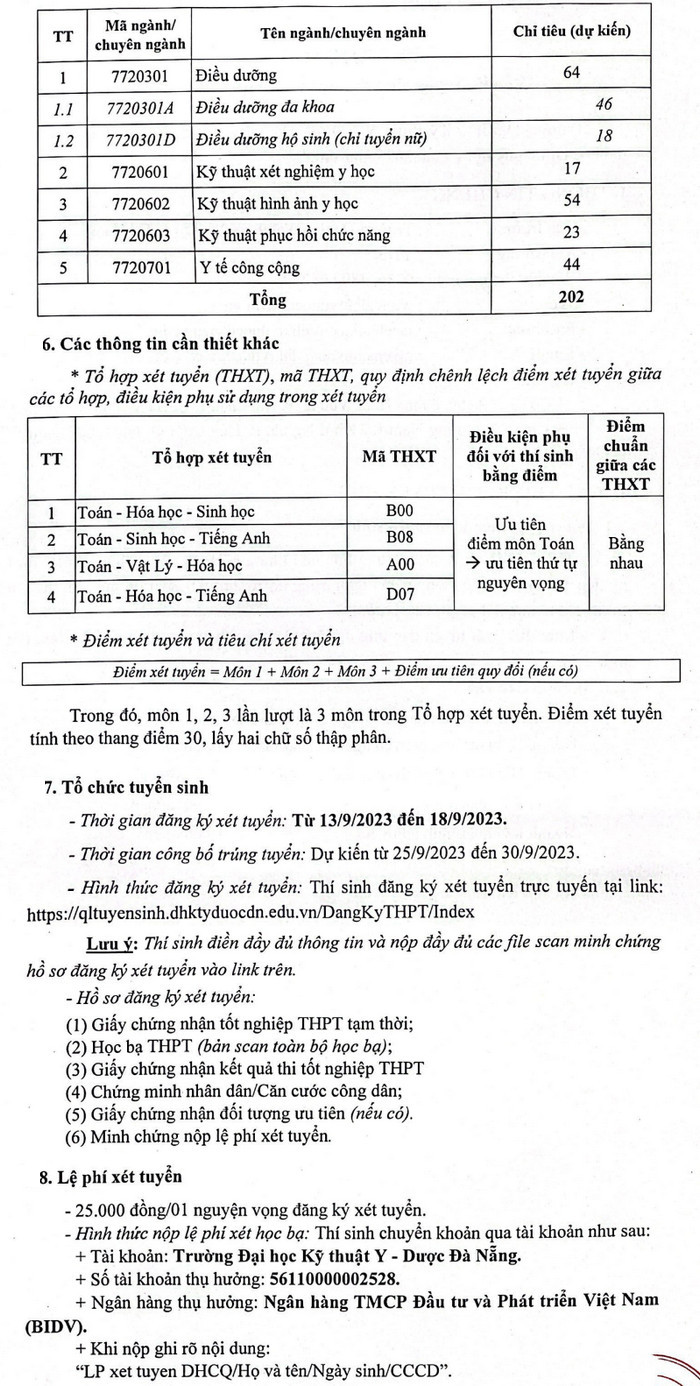 Xet tuyen bo sung Dai hoc Ky thuat Y Duoc Da Nang 2023